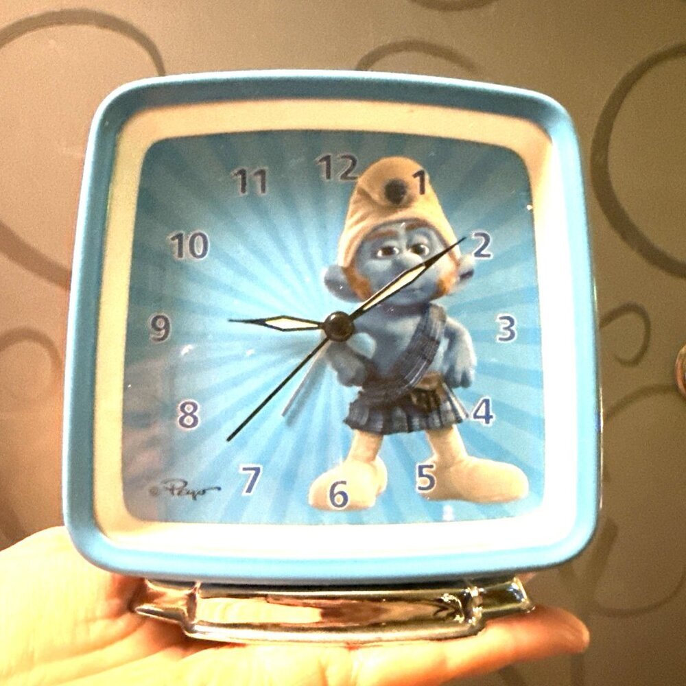 The Smurfs Alarm Clock Peyo 2011 Lafig B. Schlumpfs Schtroumpf Blue Works Square - Picture 2 of 10